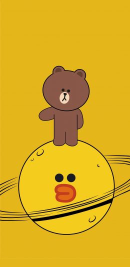 [2436x1125]linefriends 黄色 萨莉鸡 布朗熊 动画 苹果手机动漫壁纸图片