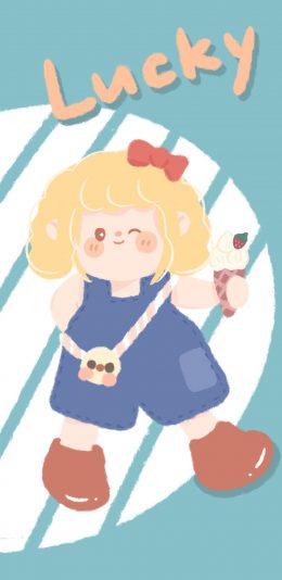 [2436x1125]lucky 可爱 女孩 卡通 苹果手机动漫壁纸图片