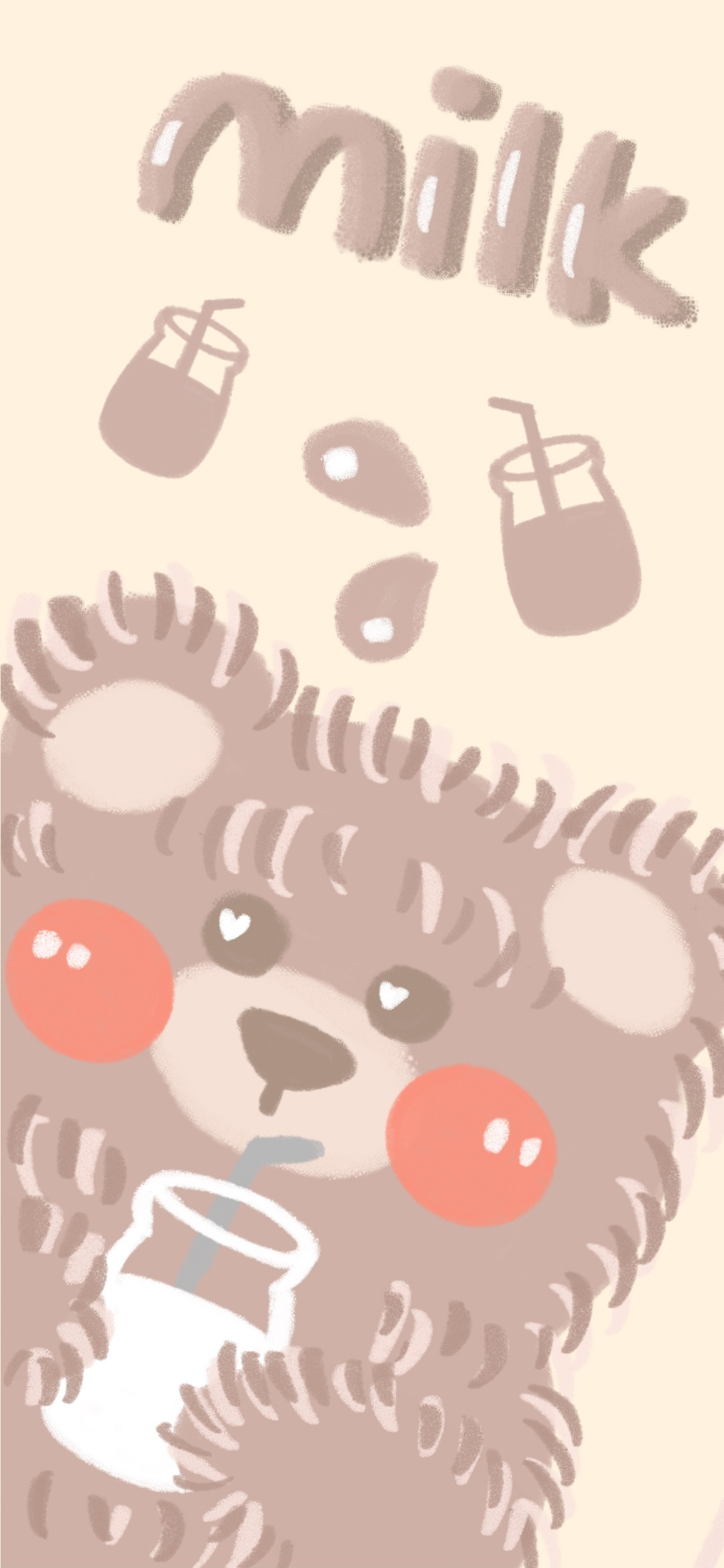 [2436×1125]milk 小熊 毛绒 可爱 苹果手机动漫壁纸图片