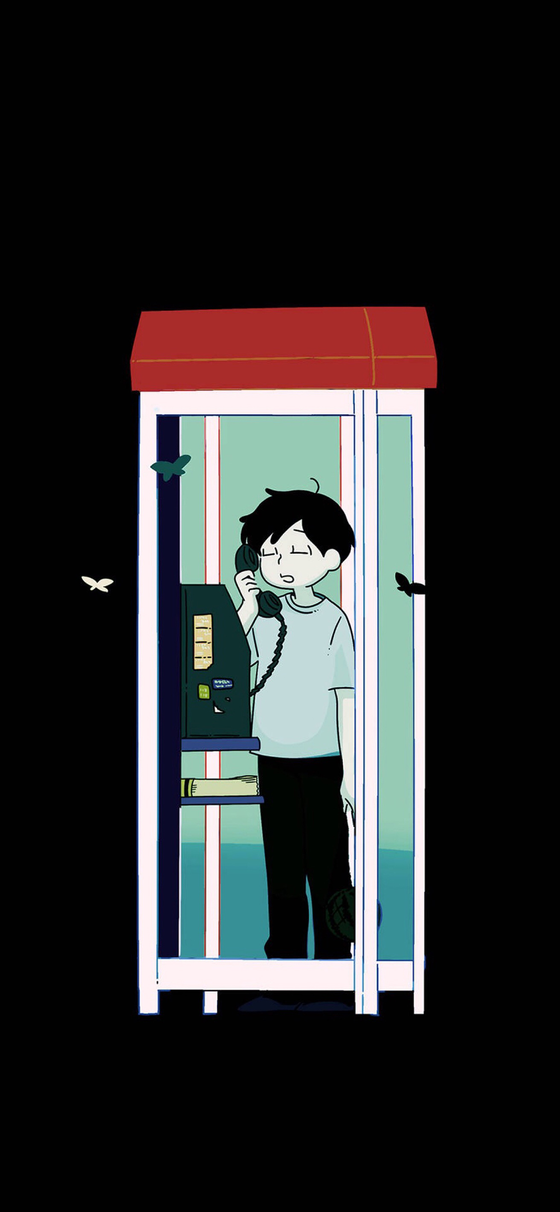 [2436×1125]mogiroba插图 男孩 打电话 苹果手机动漫壁纸图片