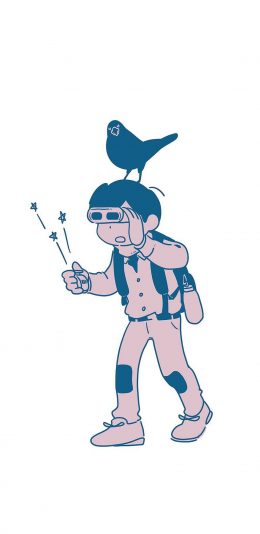 [2436x1125]mogiroba插图 男孩 鸟 星星 苹果手机动漫壁纸图片