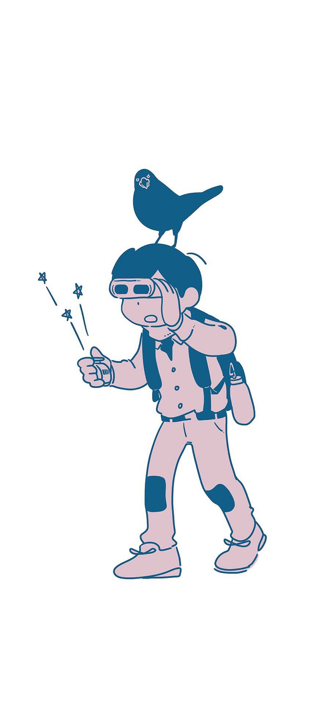 [2436×1125]mogiroba插图 男孩 鸟 星星 苹果手机动漫壁纸图片