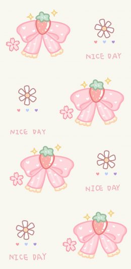 [2436x1125]nice day 美好的一天 蝴蝶结 草莓 花朵 苹果手机动漫壁纸图片