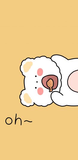 [2436x1125]oh 小熊 吃鸡腿 黄色 卡通 苹果手机动漫壁纸图片
