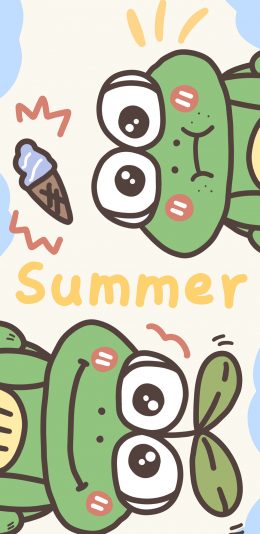 [2436x1125]summer 青蛙 可爱（取自微博：橙小鹿C） 苹果手机动漫壁纸图片