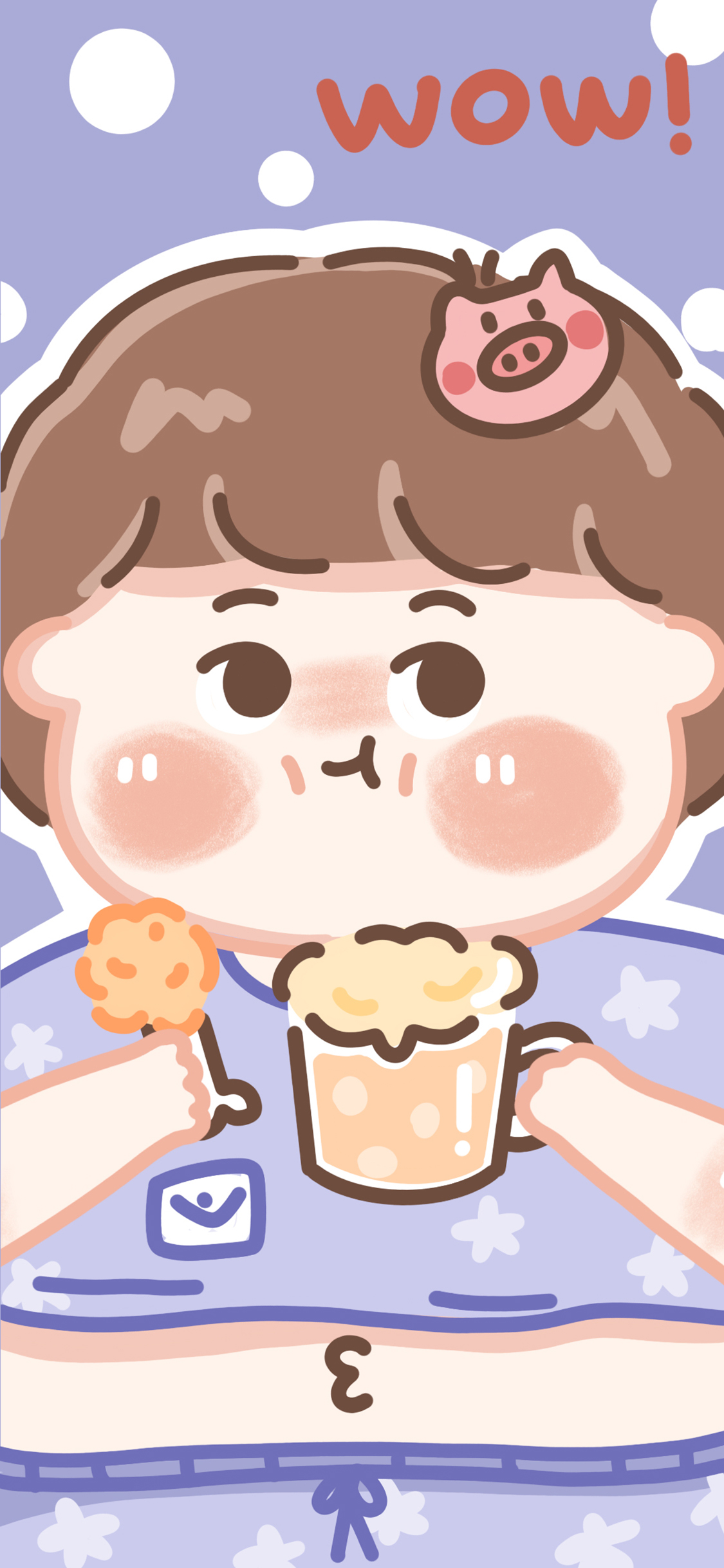 [2436×1125]wow 吃 女孩 胖子 胖妞 肚腩 猪 紫色 苹果手机动漫壁纸图片