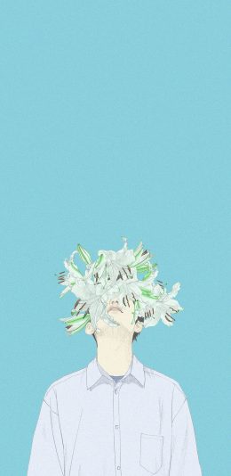 [2436x1125]​​​Hyunjin插画 男孩 百合花 苹果手机动漫壁纸图片