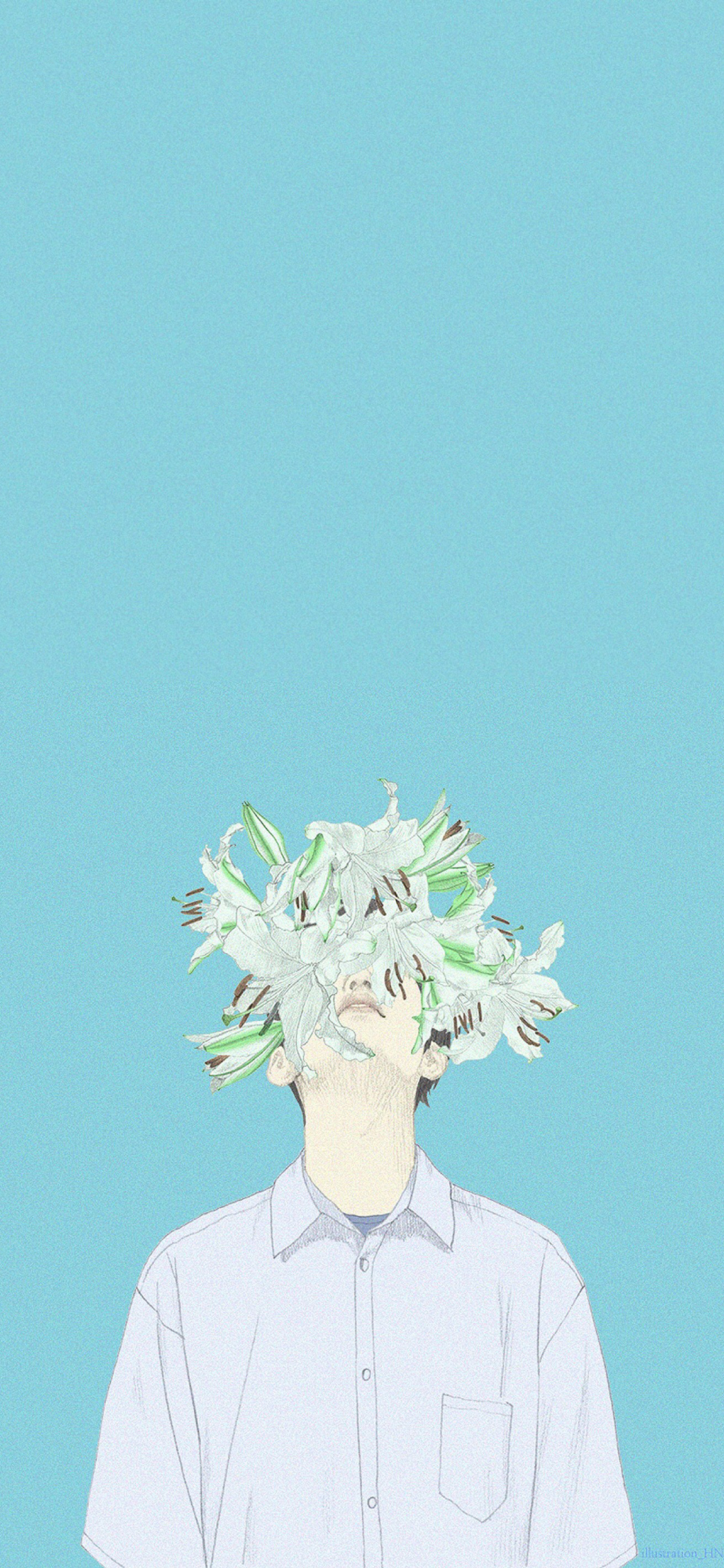 [2436×1125]​​​Hyunjin插画 男孩 百合花 苹果手机动漫壁纸图片