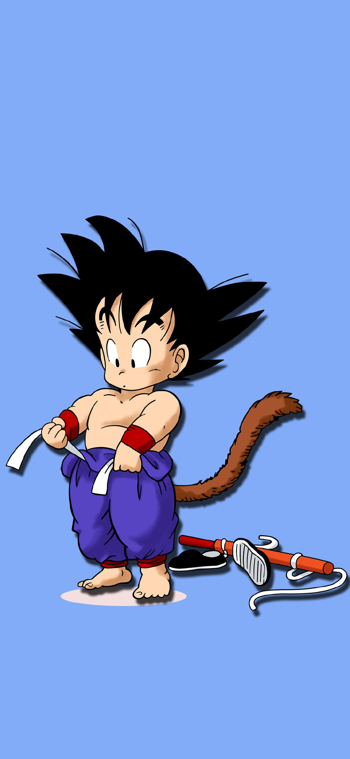 [2436×1125]七龙珠 孙悟空 可爱 尾巴 苹果手机动漫壁纸图片