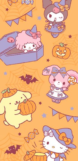 [2436x1125]三丽鸥 Hello Kitty 凯蒂猫 库洛米 布丁狗 美乐蒂 苹果手机动漫壁纸图片