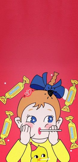 [2436x1125]不二家 卡通 糖果 女孩 苹果手机动漫壁纸图片