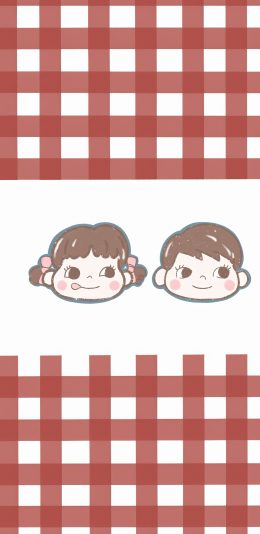 [2436x1125]不二家 方格 可爱 苹果手机动漫壁纸图片