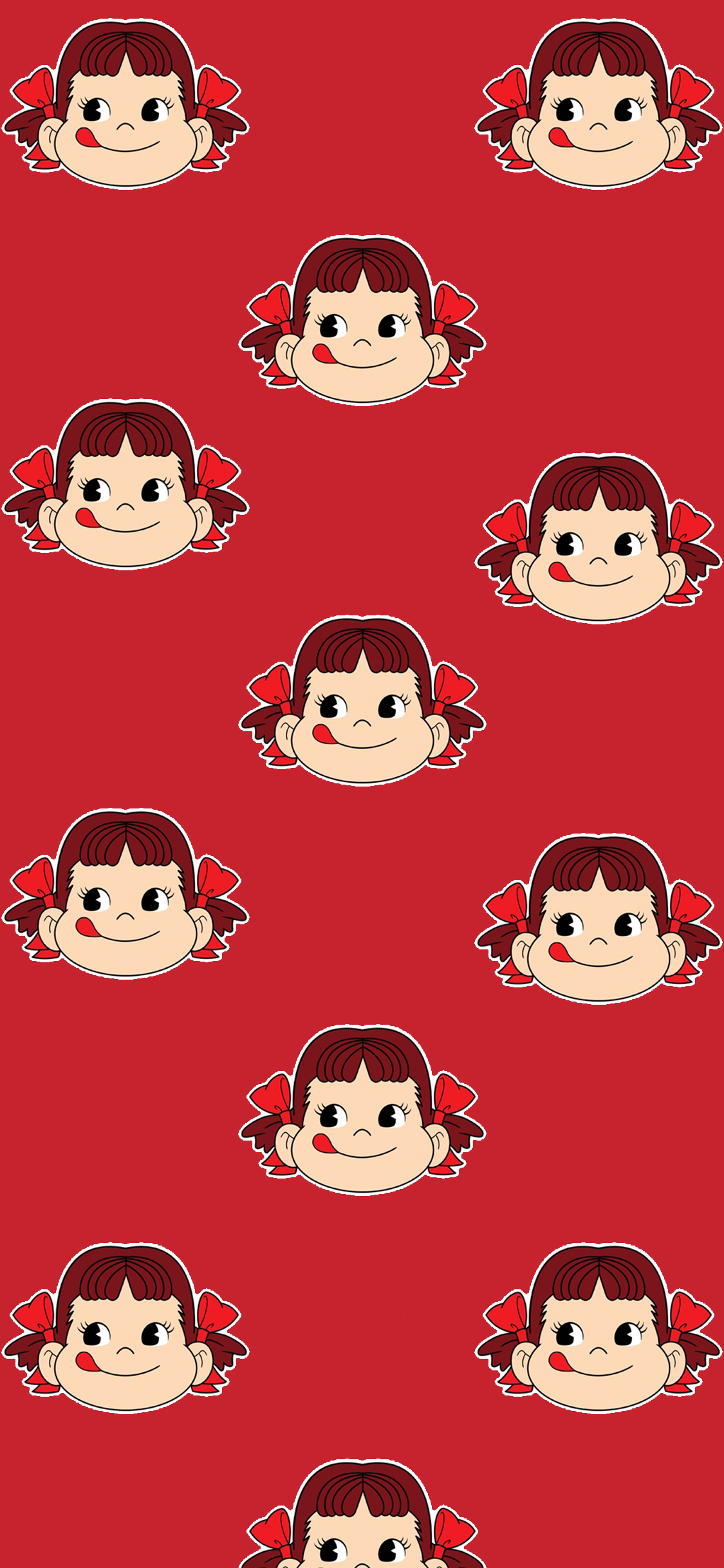 [2436×1125]不二家 甜妞 平铺 红色 苹果手机动漫壁纸图片