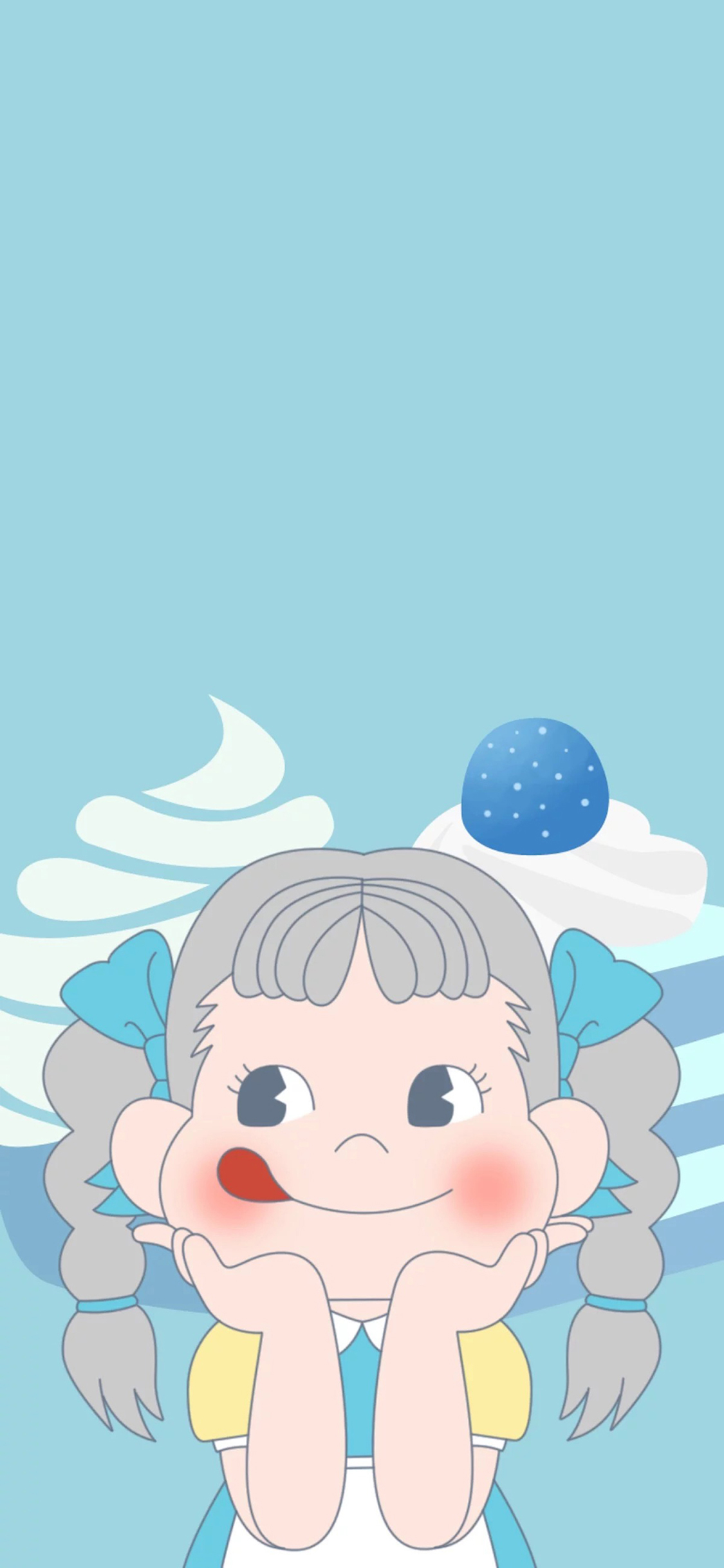 [2436×1125]不二家 甜妞 蓝色 卡通 女孩 苹果手机动漫壁纸图片