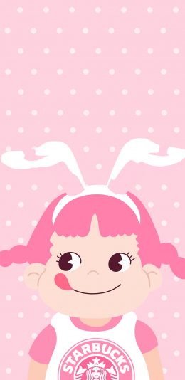 [2436x1125]不二家 糖 妞 粉色 可爱 卡通 星巴克 苹果手机动漫壁纸图片