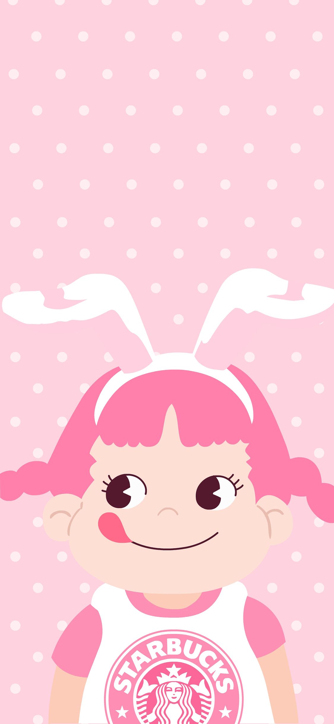[2436×1125]不二家 糖 妞 粉色 可爱 卡通 星巴克 苹果手机动漫壁纸图片