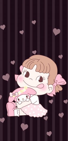 [2436x1125]不二家 糖妞 可爱 爱心 卡通 苹果手机动漫壁纸图片