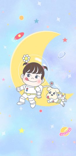 [2436x1125]不二家 糖妞 狗狗 太空服 苹果手机动漫壁纸图片