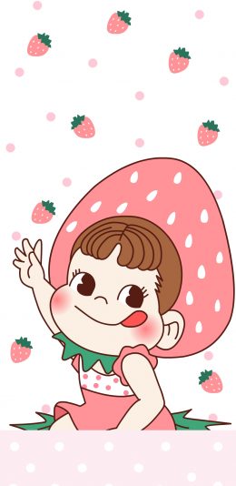 [2436x1125]不二家 糖果 草莓 甜妞 卡通 苹果手机动漫壁纸图片