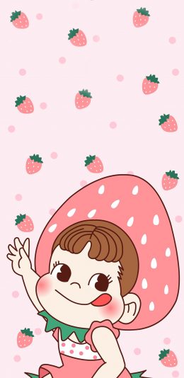 [2436x1125]不二家糖妞 卡通 草莓 可爱 苹果手机动漫壁纸图片