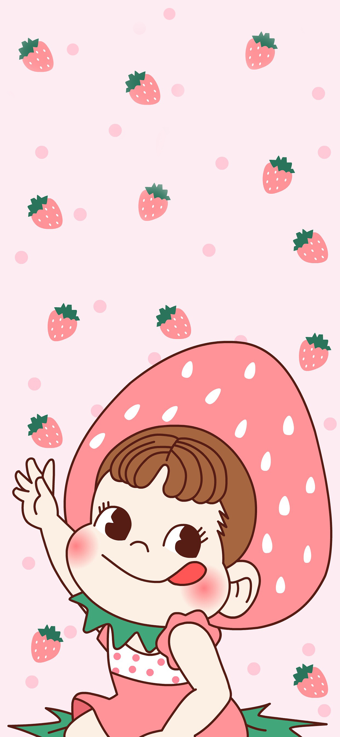 [2436×1125]不二家糖妞 卡通 草莓 可爱 苹果手机动漫壁纸图片