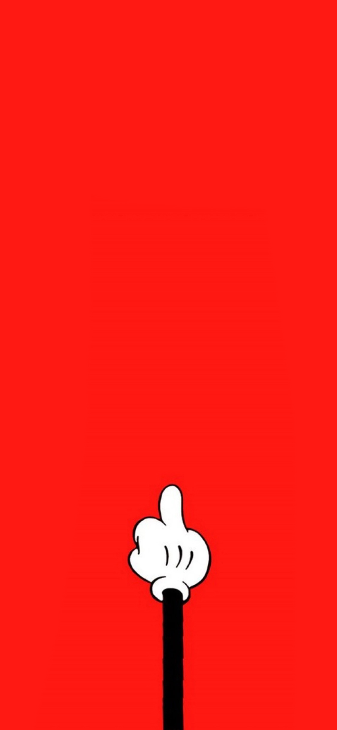 [2436×1125]中指 卡通 米奇 红色 动画 苹果手机动漫壁纸图片