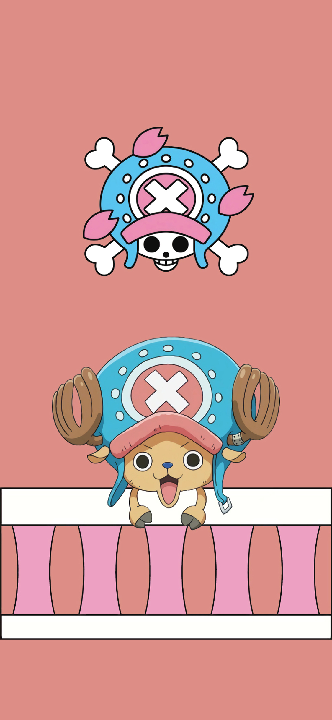 [2436×1125]乔巴 海贼王 粉色 骷髅头 日本 漫画 苹果手机动漫壁纸图片