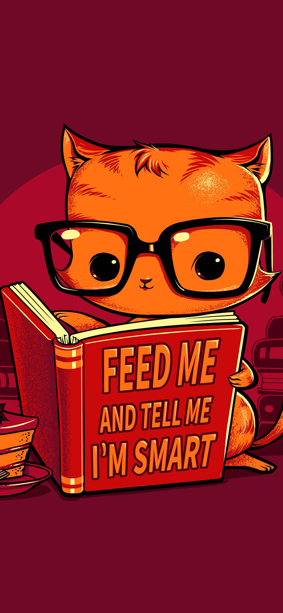 [2436×1125]书籍 猫咪 眼镜 拟人 苹果手机动漫壁纸图片