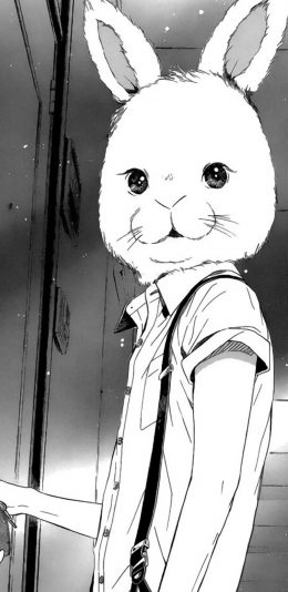 [2436x1125]二次元 动漫 兔子 头套 黑白 苹果手机动漫壁纸图片