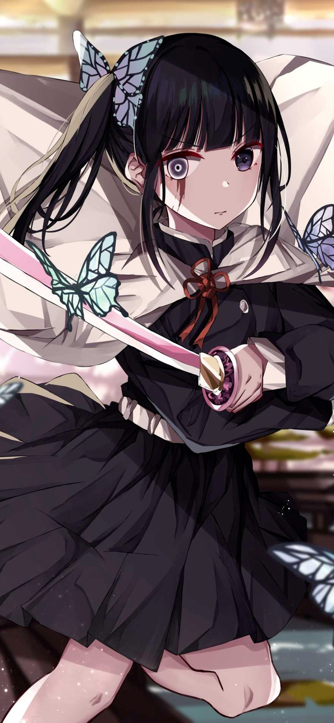 [2436×1125]二次元 动漫 少女 蝴蝶 苹果手机动漫壁纸图片