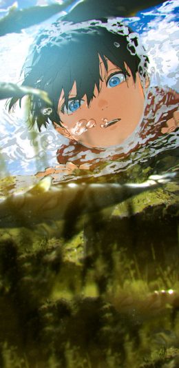 [2436x1125]二次元 动漫 少年 鱼 苹果手机动漫壁纸图片