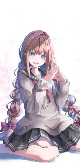 [2436x1125]二次元 动漫 美少女 卷发 苹果手机动漫壁纸图片