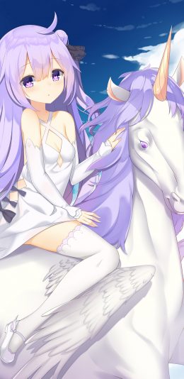 [2436x1125]二次元 动漫少女 独角兽 紫发 苹果手机动漫壁纸图片