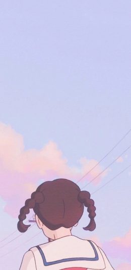 [2436x1125]二次元 动漫少女 麻花辫 背影 苹果手机动漫壁纸图片