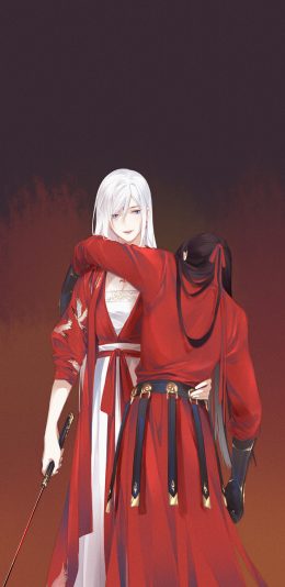 [2436x1125]二次元 古风 情侣 CP 红妆 苹果手机动漫壁纸图片