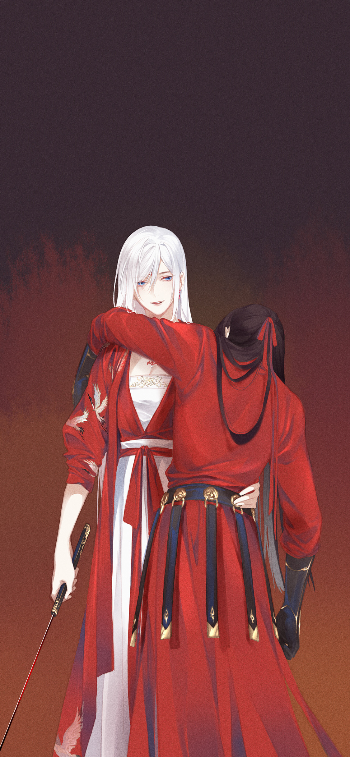 [2436×1125]二次元 古风 情侣 CP 红妆 苹果手机动漫壁纸图片