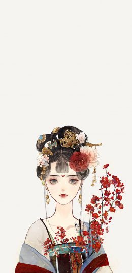[2436x1125]二次元 古风 美人 红妆 苹果手机动漫壁纸图片