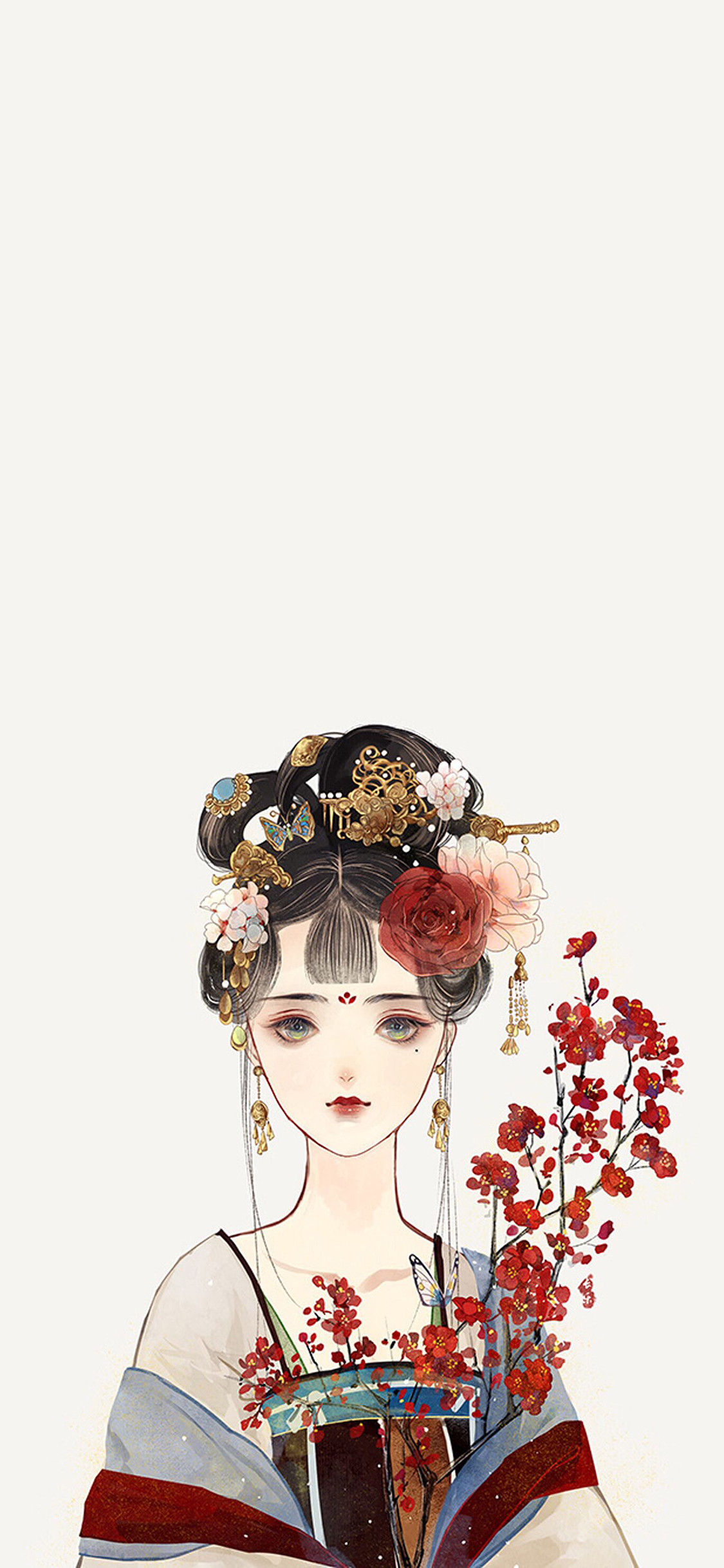 [2436×1125]二次元 古风 美人 红妆 苹果手机动漫壁纸图片