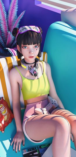 [2436x1125]二次元 女孩 色彩 时髦 苹果手机动漫壁纸图片