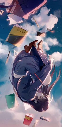 [2436x1125]二次元 少女 书本 插图 苹果手机动漫壁纸图片