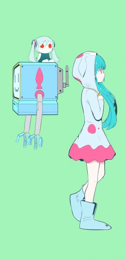 [2436x1125]二次元 少女 初音未来 机器人 苹果手机动漫壁纸图片