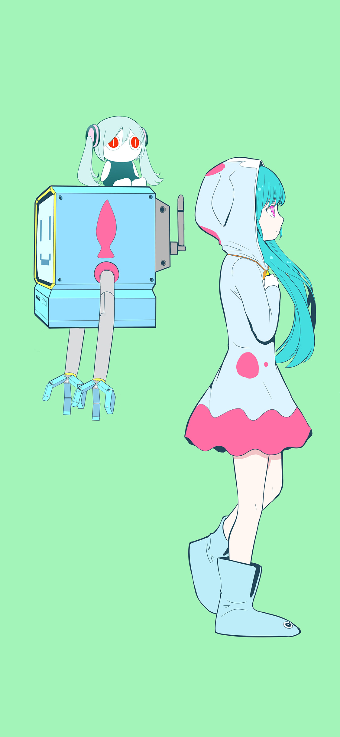 [2436×1125]二次元 少女 初音未来 机器人 苹果手机动漫壁纸图片