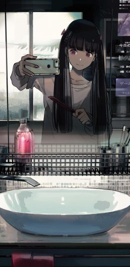 [2436x1125]二次元 少女 动漫 自拍 苹果手机动漫壁纸图片