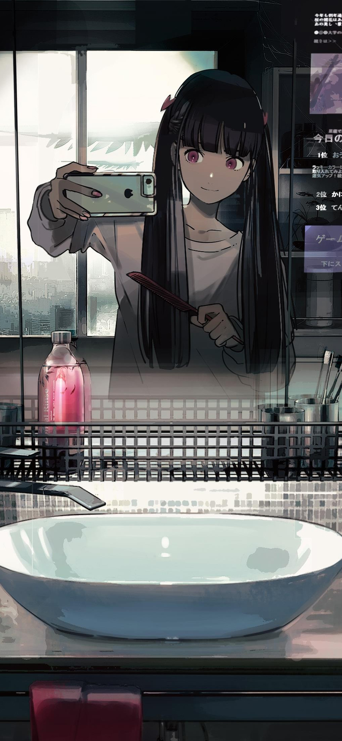 [2436×1125]二次元 少女 动漫 自拍 苹果手机动漫壁纸图片