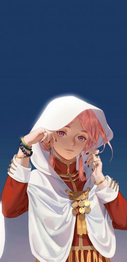 [2436x1125]二次元 少女 白色 斗篷 苹果手机动漫壁纸图片