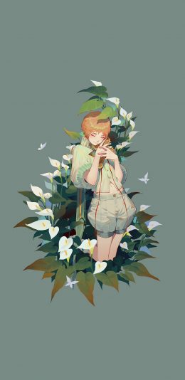 [2436x1125]二次元 少女 短发 马蹄莲 苹果手机动漫壁纸图片