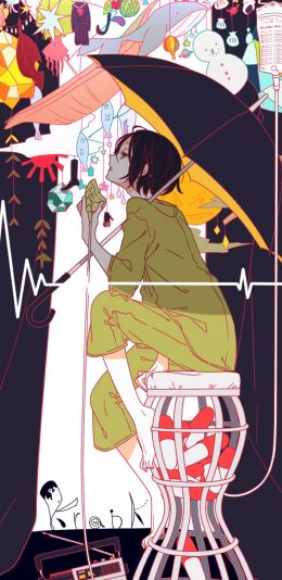 [2436x1125]二次元 少女 药丸 输液 苹果手机动漫壁纸图片