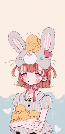 [2436x1125]二次元 少女 萝莉 兔肉 小鸡 苹果手机动漫壁纸图片