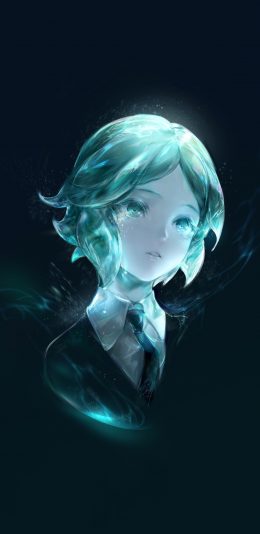 [2436x1125]二次元 少女 蓝色 短发 苹果手机动漫壁纸图片