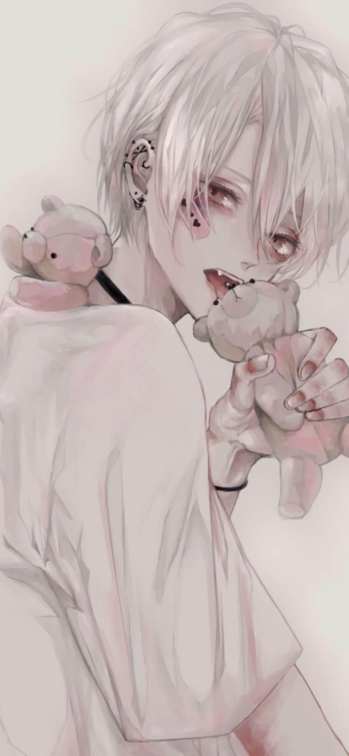 [2436×1125]二次元 少年 动漫 小熊 暗黑系 苹果手机动漫壁纸图片